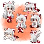  ahoge blush chibi eating fujiwara_no_mokou hida_(artist) long_hair red_eyes ribbon silver_hair suspenders touhou 