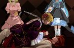  3girls beatrice chain femdom frederica_bernkastel girl_on_top lambdadelta leash multiple_girls necktie straddling tea umineko_no_naku_koro_ni ushiromiya_battler yumeru 