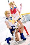  asian bishoujo_senshi_sailor_moon blonde_hair boots cosplay high_heels long_hair lowres photo sailor_fuku sailor_moon sailor_uranus school_uniform serafuku shoes short_hair sword ten'ou_haruka tenou_haruka tsukino_usagi twintails wand weapon 