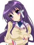  bad_id bad_pixiv_id clannad crossed_arms fujibayashi_kyou hikarizaka_private_high_school_uniform long_hair momoiro_tanuki purple_eyes purple_hair ribbon school_uniform solo 