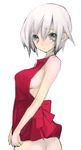  apron ass bare_shoulders blush breasts copyright_request grey_eyes medium_breasts naked_apron saibashi short_hair sideboob solo white_hair 