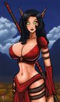  big_breasts blood_elf breasts clothed clothing cloud elf female glowing_eyes hair huge_breasts looking_at_viewer nipples ottomarr ottomarr_(artist) outside skimpy thighs video_games warcraft world_of_warcraft 