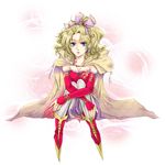  blonde_hair blue_eyes bow cape detached_sleeves dissidia_final_fantasy dress earrings final_fantasy final_fantasy_vi gloves jewelry kihana necklace pantyhose pink_bow ponytail ribbon solo tina_branford 