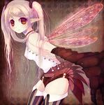  bad_id bad_pixiv_id collar fairy insect_wings long_hair manbou_no_suiso original pink_hair pointy_ears red_eyes solo striped striped_legwear thighhighs wings 