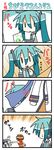  2girls 4koma aqua_hair camera chibi comic eating hatsune_miku kaito meiko minami_(colorful_palette) multiple_girls photo_(object) silent_comic sweatdrop twintails vocaloid younger |_| 