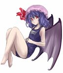  bad_feet barefoot bat_wings blue_hair error feet flat_chest hagane_soushi hat one-piece_swimsuit red_eyes remilia_scarlet school_swimsuit solo swimsuit touhou wings 