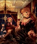  alcohol beatrice bow bug butterfly closed_eyes drink frederica_bernkastel indoors insect lambdadelta multiple_girls pink_bow suzushiro_kurumi umineko_no_naku_koro_ni wine 