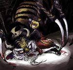  bad_id bad_pixiv_id blonde_hair blood bow bug hair_bow horns kurodani_yamame short_hair silk solo spider spider_web touhou tsuchigumo youkai yukataro 