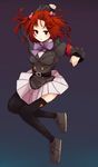  arm_up armband artist_request frills hair_bobbles hair_ornament jacket jumping red_eyes red_hair ribbon shoes solo thighhighs two_side_up umineko_no_naku_koro_ni ushiromiya_ange zettai_ryouiki 