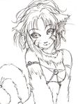  animal_ears cat_ears cat_tail copyright_request earrings fur fuu_(futian) greyscale jewelry monochrome sketch solo tail traditional_media 