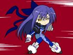  blitz_caliber bodysuit bow chibi ginga_nakajima gloves hagane_soushi hair_bow hair_ribbon inline_skates long_hair lyrical_nanoha mahou_shoujo_lyrical_nanoha_strikers numbers'_uniform numbers_(nanoha) purple_hair revolver_knuckle ribbon roller_skates skates solo yellow_eyes 