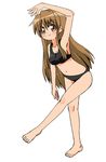  armpits barefoot bikini brown_eyes brown_hair feet flat_chest long_hair nemuro_nao original solo sports_bikini swimsuit 