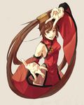  brown_hair china_dress chinese_clothes detached_sleeves dress guilty_gear kuradoberi_jam long_hair red_eyes rei_(pixiv_187780) solo 