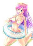  bad_id bad_pixiv_id bikini blue_eyes breasts cameltoe cleavage copyright_request covered_nipples gradient_hair innertube kneeling large_breasts long_hair multicolored_hair navel open_mouth pink_hair ponytail purple_hair sandals side-tie_bikini smile solo swimsuit yaoto 
