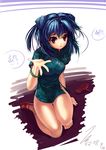  absurdres ass_visible_through_thighs bad_id bad_pixiv_id barefoot blue_hair bracelet china_dress chinese_clothes copyright_request dress hands highres jewelry knee_up miyazaki_byou red_eyes shoes single_shoe sitting solo thigh_gap 