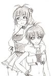  akizuki_ritsuko antenna_hair flower fuu_(futian) glasses greyscale idolmaster idolmaster_(classic) idolmaster_1 kikuchi_makoto midriff monochrome multiple_girls navel short_hair sketch traditional_media 