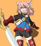  7th_dragon 7th_dragon_(series) animal_ears bandaid cat_ears fighter_(7th_dragon) gloves harukara_(7th_dragon) naitou_kouse pink_hair solo sword weapon yellow_eyes 