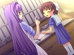  brown_hair child clannad closed_eyes fujibayashi_kyou kitchen long_hair multiple_girls okazaki_ushio purple_eyes purple_hair school_uniform short_hair sleeves_pushed_up takuyu 