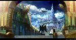  castle city cloud fantasy horse horseback_riding letterboxed no_humans pixiv_fantasia pixiv_fantasia_3 riding scenery sheep sky statue yansun 