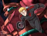  blonde_hair blue_eyes gundam helmet jerid_messa kashiwa_(kishiro) male_focus marasai mecha pilot_suit solo space zeta_gundam 