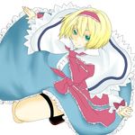  alice_margatroid bad_id bad_pixiv_id blonde_hair bow capelet from_above green_eyes hairband ribbon short_hair solo touhou white_capelet yutazou 