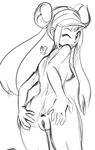  ;p anus ass breasts double_bun from_behind greyscale grin long_hair mei_(pokemon) monochrome nipples nude one_eye_closed pokemon pokemon_(game) pokemon_bw2 pussy saltcore sketch small_breasts smile solo spread_ass standing tongue tongue_out twintails visor_cap 