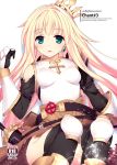  1girl armor bag belt blonde_hair blue_eyes breasts crown isizuaki knight long_hair lord_knight ragnarok_online small_breasts solo sword thighhighs weapon 