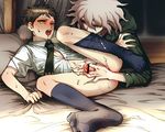  2boys bed blonde_hair cum danganronpa hajime_hinata hinata_hajime komaeda_nagito male male_focus multiple_boys nagito_komaeda open_mouth penis socks super_dangan_ronpa_2 super_danganronpa_2 tears yaoi 