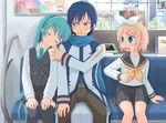  2girls amamiya_minato aqua_hair bad_id bad_pixiv_id blonde_hair bloodshot_eyes blue_hair blue_scarf business_suit cameo clannad crazy_eyes dango_daikazoku formal hatsune_miku kagamine_len kagamine_rin kaito kamui_gakupo long_hair megurine_luka meiko multiple_girls saliva scarf school_uniform short_hair skirt sleeping suit takoluka thighhighs twintails very_long_hair vocaloid 