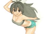  bad_id bad_pixiv_id bandeau bare_shoulders black_eyes black_hair breasts cleavage ganaha_hibiki hair_ribbon hamanasu idolmaster idolmaster_(classic) idolmaster_1 large_breasts long_hair midriff ribbon shorts solo strapless tubetop 