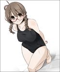  aka_ume barefoot braid copyright_request glasses one-piece_swimsuit solo swimsuit twin_braids 