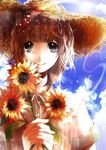  bad_id bad_pixiv_id blue_eyes brown_hair flower hat nagata_ozu original short_hair solo sunflower 