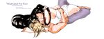  1girl ass black_hair blonde_hair blush chibigou cloud_strife couple earrings engrish final_fantasy final_fantasy_vii hetero hug jewelry kiss long_hair lying panties ranguage tifa_lockhart topless underwear watermark web_address 