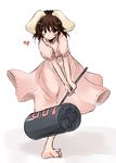  animal_ears barefoot brown_hair bunny_ears fechirin feet floppy_ears full_body heart inaba_tewi looking_at_viewer mallet sketch soles solo toes touhou white_background 
