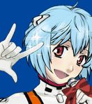  \m/ ayanami_rei bad_id bad_pixiv_id blue_eyes blue_hair lowres macross macross_frontier microphone neon_genesis_evangelion parody plugsuit ranka_lee red_eyes seikan_hikou solo sushi_neko 