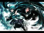  aqua_eyes aqua_hair detached_sleeves hatsune_miku long_hair microphone omega.ep scarf skirt solo thighhighs twintails very_long_hair vocaloid 