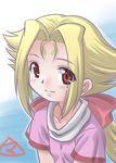  blonde_hair fiona_(zoids) hair_ribbon long_hair mercy_rabbit red_eyes ribbon smile solo younger zoids zoids_chaotic_century 