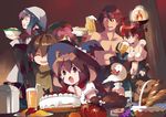  4girls :o alcohol bad_id bad_pixiv_id beer blush cake fantasy feast food hat multiple_boys multiple_girls original party pastry shati witch_hat 