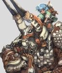  armor backpack bag child copyright_request feathers horns murayama_ryouta red_eyes riding 