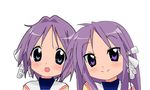  blue_eyes clannad company_connection cosplay fujibayashi_kyou fujibayashi_kyou_(cosplay) fujibayashi_ryou fujibayashi_ryou_(cosplay) hiiragi_kagami hiiragi_tsukasa kyoto_animation long_hair lucky_star multiple_girls parody purple_eyes purple_hair rakisana short_hair siblings sisters tareme tsurime twins 