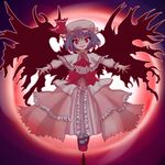  bad_id bad_pixiv_id blue_hair dress hat mary_janes moon night orenji_(lopear) red_eyes red_moon remilia_scarlet shoes short_hair solo touhou wings 