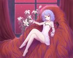  barefoot bat_wings blue_hair crossed_legs feet flat_chest flower lingerie neru_fia nightgown red_eyes remilia_scarlet sitting solo strap_slip touhou underwear wings wrist_cuffs 