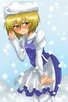  blonde_hair cosplay face harusame_(unmei_no_ikasumi) hat letty_whiterock letty_whiterock_(cosplay) lunasa_prismriver short_hair snow solo touhou yellow_eyes 