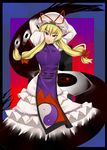  blonde_hair dress gap hat henkuma highres long_hair purple_eyes solo touhou yakumo_yukari yin_yang 