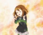 animated animated_gif brown_hair bubble castanets closed_eyes dancing hair_ornament hairclip happy_state hirasawa_yui instrument k-on! lowres non-web_source pantyhose school_uniform screencap short_hair smile solo un_tan 