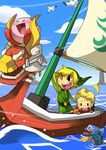  &gt;_&lt; artist_request blonde_hair boat closed_eyes fish hat highres kirby kirby_(series) link lucas male_focus mother_(game) mother_3 multiple_boys ocean one_eye_closed pointy_ears quiff smile super_smash_bros. the_king_of_red_lions the_legend_of_zelda toon_link watercraft 
