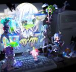  ! >_< 6+girls :3 :o animal_collar asymmetrical_hair bandage_over_one_eye bandaid bandaid_on_face black_eyes blue_eyes blue_hair blue_neckerchief blue_skirt blunt_bangs blush_stickers bow bowtie brown_eyes cat clenched_hand closed_eyes closed_mouth collar computer computer_keyboard computer_tower creature crt cursor cyclops deformed dot_nose dress drill_hair empty_eyes english_text expressionless feet_up figure floating food food_on_head frilled_collar frilled_dress frills green_hair hair_between_eyes hair_bow hair_flaps hair_ribbon half-closed_eyes hand_on_own_chest hand_on_own_thigh hand_up hands_up head_tilt headphones headphones_around_neck highres injury kitchen_knife kneehighs kneeling knife knife_in_head leg_up long_hair looking_at_viewer lying maid maid_headdress meat medium_hair microsoft_windows mini_person minigirl missing_texture_(source) monitor multiple_girls navel neckerchief no_pants no_shoes object_on_head object_through_head on_stomach one-eyed one-piece_swimsuit orange_hair original outstretched_arms parted_bangs pink_hair pink_skirt planted planted_knife pointing puffy_short_sleeves puffy_sleeves purple_hair raised_eyebrows red_ribbon ribbon school_swimsuit screen_light shaded_face shadow shirt short_hair short_ponytail short_sleeves sidelocks single_sidelock sitting skirt smile socks standing sticky_note susushi_11 swimsuit tareme thighhighs through_medium through_screen transparent twin_drills two_side_up very_long_hair wariza white_bow white_dress white_footwear white_hair white_shirt white_socks window_(computing) x 