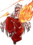  angry fire fujiwara_no_mokou hair_ribbon hitsuji_bako long_hair ribbon silver_hair solo touhou 