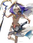  1boy ancient_egyptian_clothes artist_name carimarica closed_mouth commentary_request dark-skinned_male dark_skin fate/grand_order fate_(series) grey_eyes grey_hair highres holding jewelry long_hair looking_at_viewer male_focus simple_background solo topless_male tutankhamun_(fate) usekh_collar white_background 