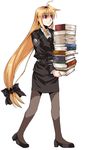  blonde_hair book clipe duplicate fate_testarossa long_hair low-tied_long_hair lyrical_nanoha mahou_shoujo_lyrical_nanoha_strikers military military_uniform pantyhose red_eyes solo tsab_executive_military_uniform uniform very_long_hair 